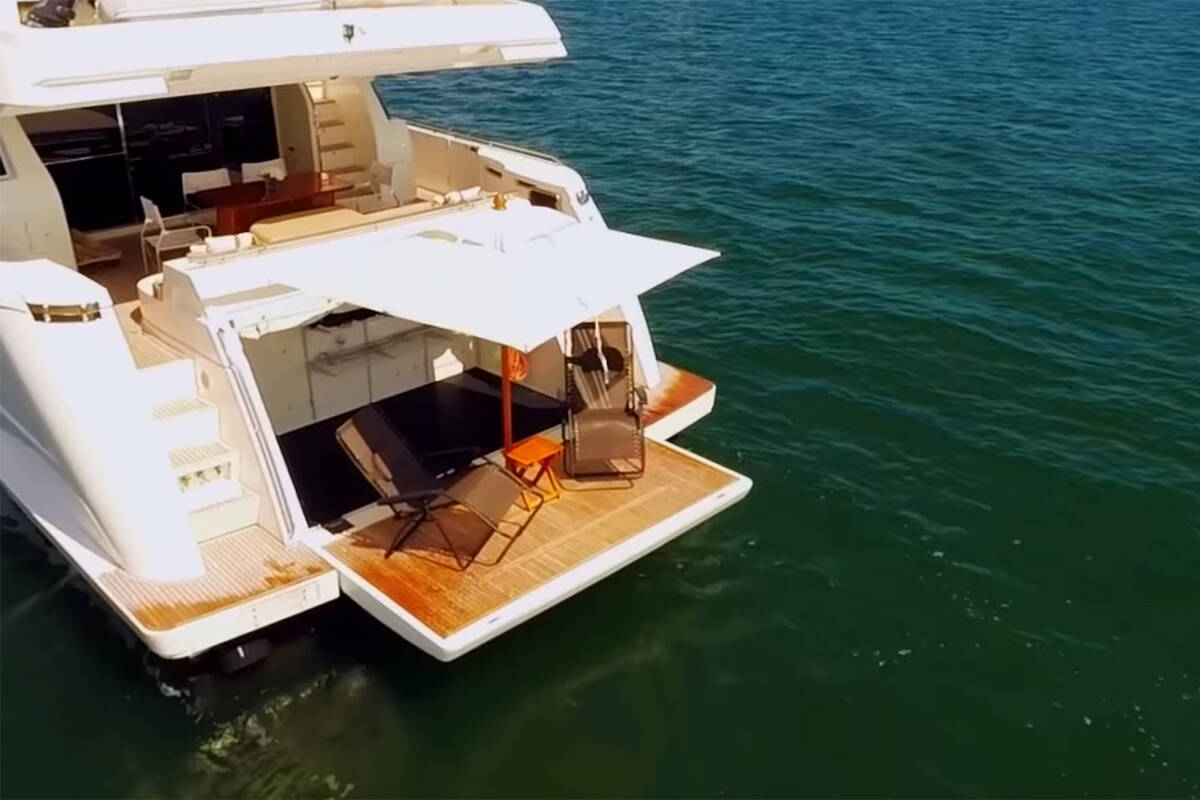 The aft lounge area on the retractable swimming platform