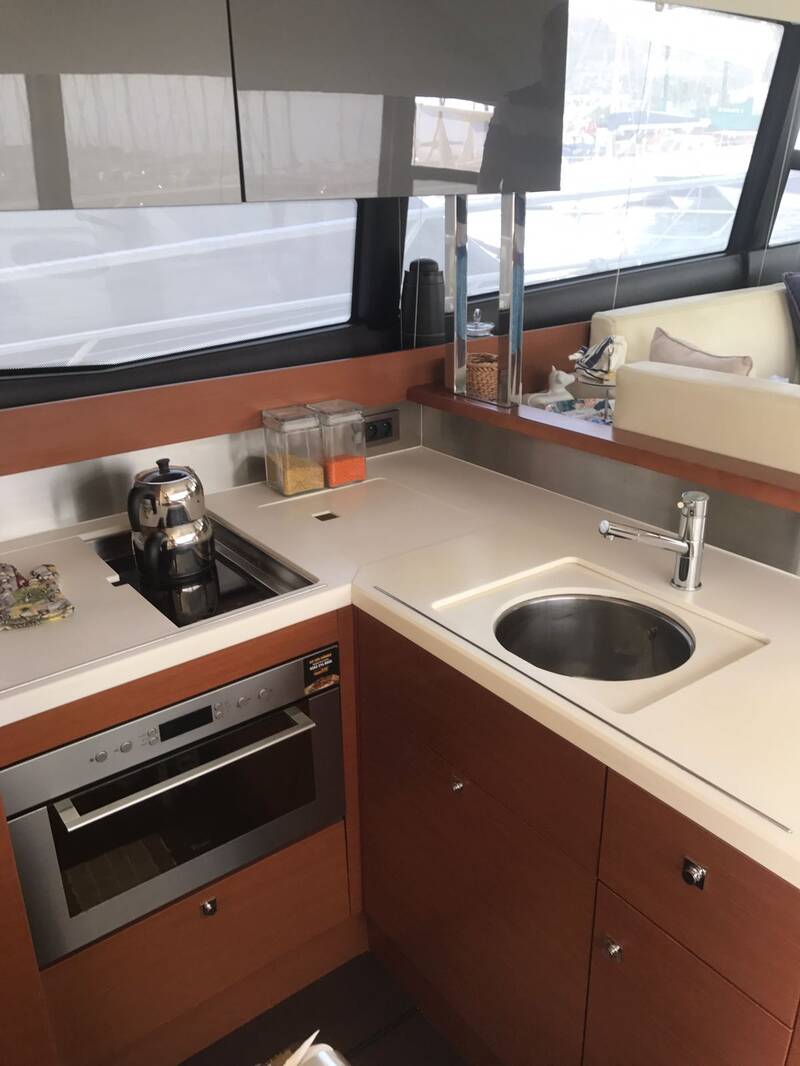 The kitchen is on the left side