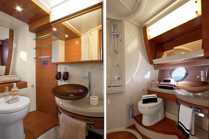 Bathroom in the master cabin (left) and VIP cabin (to the right)