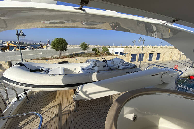 Crane for tender on aft flybridge