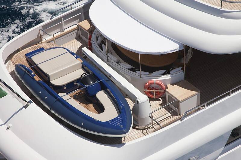 Crane for tender on aft upper deck