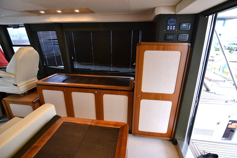 The refrigerator on the galley / salon