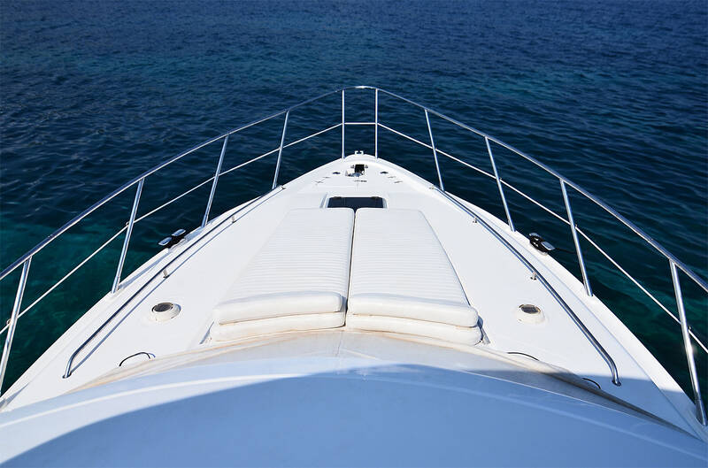 Sunbathing cushions on bow